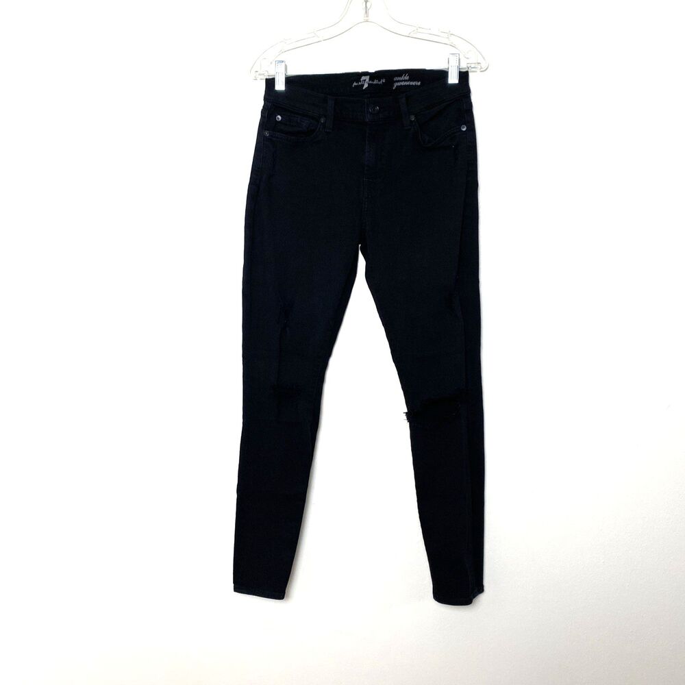 7 For All Mankind The Ankle Gwenevere Skinny Jeans 28 Black Distressed Mid Rise